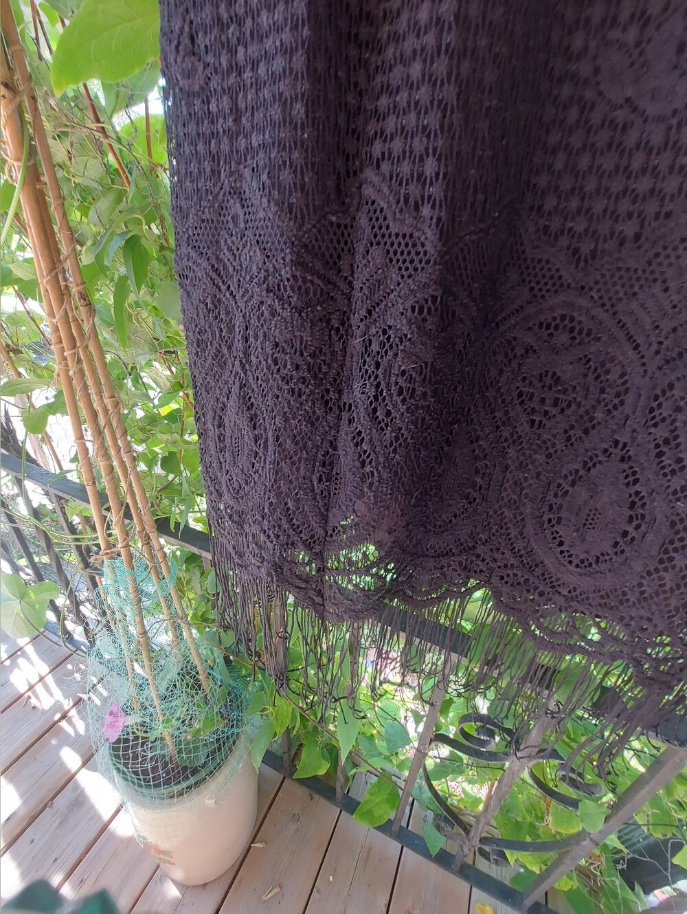 ✨️🐦⬛•Vintage Black Crochet Lace Fringe Maxi Skirt 2X•🐦⬛✨️